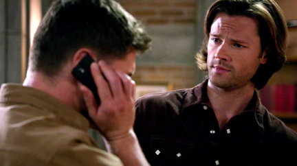 ...and Dean finishes the call with a suspicious Sam next to him. ...and Dean finishes the call with a suspicious Sam next to him.